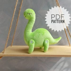 Dinosaur Pdf pattern, 7.2" dino sewing tutorial cute stuffed dinosaur pattern, easy pattern, plush brontosaurus