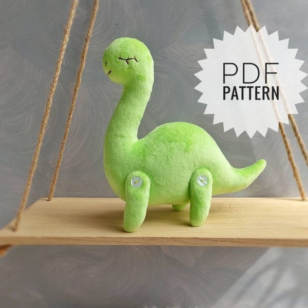 Dinosaur Pdf pattern, 7.2" dino sewing tutorial cute stuffed dinosaur pattern, easy pattern, plush brontosaurus