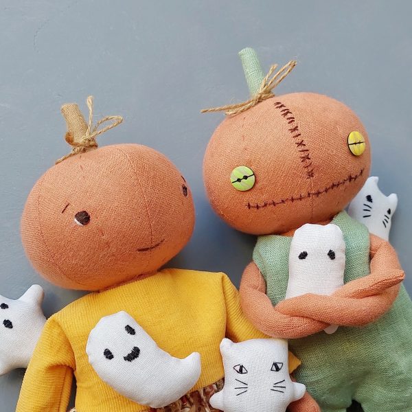 2-in-1 Pumpkin boy and girl sewing pattern, ghost pattern, funny halloween doll, 12" stuffed doll with clothes, rag doll, handmade halloween - Image 6