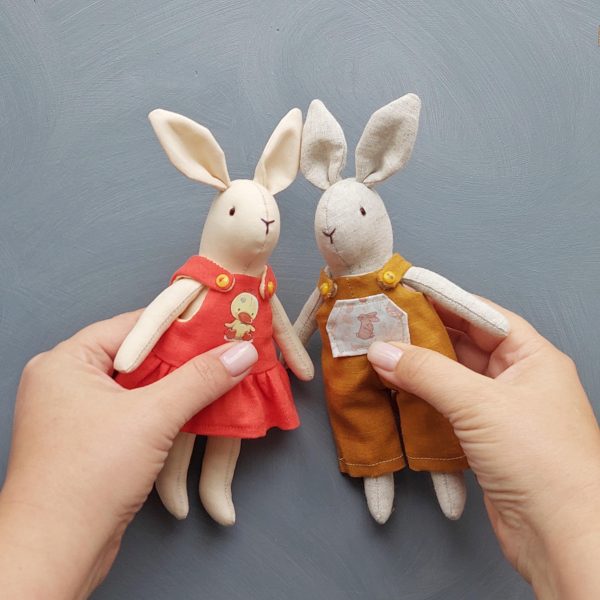 6" Bunny pattern and tutorial, 2 in 1 bunhy with clothes pattern, eco toy sewing pattern, stuffed animal pattern, easy pattern