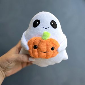Ghost with pumpkin sewing pattern, 6 inches ghost pattern, funny halloween stuffed toy, halloween plushie, handmade halloween