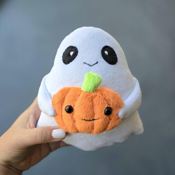 Ghost with pumpkin sewing pattern, 6 inches ghost pattern, funny halloween stuffed toy, halloween plushie, handmade halloween - Image 2