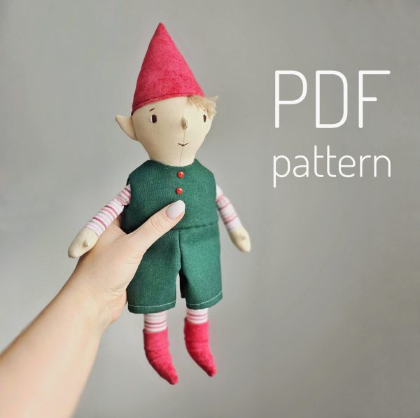 Christmas Elf pattern and tutorial, 12" Elf pattern, toy sewing pattern, stuffed doll pattern, easy pattern